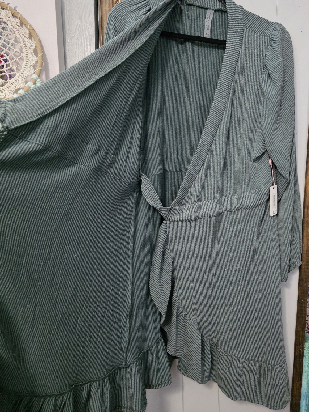 Simply Southern Dusty Sage Ribbed Wrap Midi Dress with Tie - Picture 6 of 8